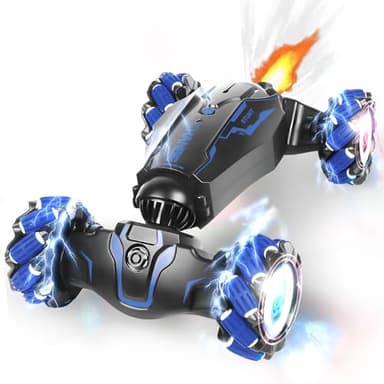 FEIMUOSI Coche Teledirigido Niños: 2.4GHz Coche Acrobacia Teledirigido 4WD Rotación Volteo de 360° Coche Drift Control Gestual,Juguete Niño Regalo Spray Luces Música Incluye Batería Recargable