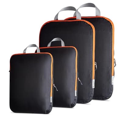OW-Travel Bolsas Compresion Viaje para maletas fácil de organizar. Organizador Maleta 2 Medianos y 2 Grandes, Negro Packing cubes para maleta y Mochila. Accesorios Esenciales para Vacaciones