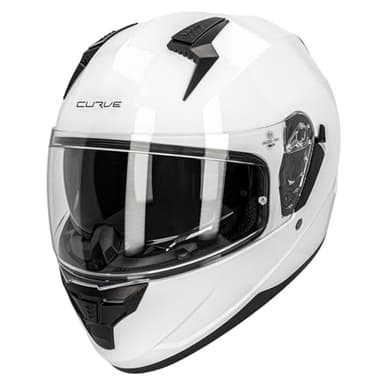 Casco Moto Integral Curve Lead Blanco Brillante, Material ABS, Visor Solar Ahumado, Cierre micrométrico, Adultos, Hombre y Mujer, ECE 22.06 (XL)
