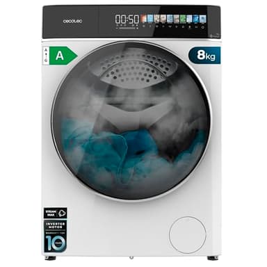 Cecotec Lavadora Secadora 8-5Kg Carga Frontal Bolero Wash&Dry 85900 Inverter A, 1400 rpm, 11 programas, Motor Inverter Plus, pantalla FullColor 10,3", Funciones SteamMax, Stop&Go, Delay Start