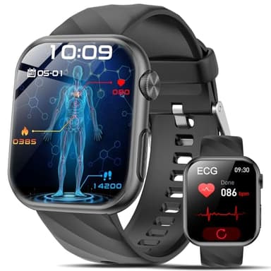 Lgnitek 2025 Reloj Medidor 𝐆𝐥𝐮𝐜𝐨𝐬𝐚 con ECG+HRV/Ácido Úrico/Lípidos,1.97'' AMOLED Smartwatch con 24/7 Presión Arterial,Temperatura Corporal,SpO2, Sueño Salud Watch para Android iOS