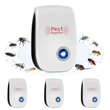 Repelente Ultrasónico de Plagas,4 Pack Repelente Mosquitos Electrico Ultrasonico, Eficaz contra Hormigas, Moscas, Insectos, Cucarachas, Ratones, Mosquitos, ArañAs, Amigable con Personas Y Mascotas
