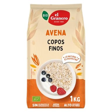 El Granero Integral - Copos Suaves Avena Integral Ecológica - 1 kg - Sin Azúcar Añadido - Aptos para Veganos - Alto Contenido en Fibra y Proteínas - Cereales de Desayuno