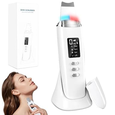Yeerain Peeling Ultrasónico Facial, Limpiador Ultrasonidos Facial con 4 Modos e Intensidad Ajustable, Luz Roja y Azul, Skin Scrubber Removedor de Puntos Negros para Dispositivo de Belleza