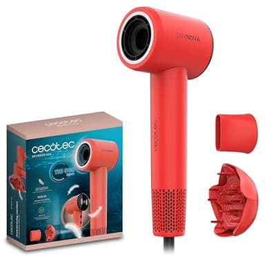 Cecotec Secador de Pelo Compacto y Ligero DryNova Red Spark. 1600W, 110000RPM, Motor Brushless, Difusor y Concentrador, Generador de Iones, Silencioso y Duradero, 4 Ajustes de Temperatura
