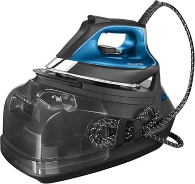 Rowenta Silence Steam Pro, Centro de planchado vertical, 7.5 bares, golpe de vapor de 480g/min, tecnología silenciosa, desinfecta, vapor con caldera, Color Gris y Azul, DG9160