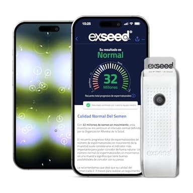 ExSeed Test de Fertilidad Masculina Completamente en Casa - Recuento de Espermatozoides, Movimiento Progresivo y Volumen con Test de Espermatozoides en Casa Usando su Smartphone. Kit de 5 pruebas.