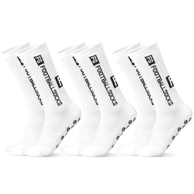 Betrynidil 3 Pares Calcetines Deportivos Con Agarre Total - Antideslizantes Para Fútbol, Tenis, Yoga - Hombre (39-46) (Blanco)