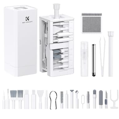 K&F CONCEPT 32 en 1 Kit Multifuncional Portátil de Limpieza Electrónica-Limpia Teclado, Pantalla de PC, Teléfono Móvil, Airpods, Lentes, Cámara, Herramientas de Limpieza para Múltiples Circunstancias