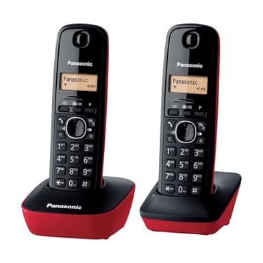 Panasonic KX-TG1612SPR Teléfono Inalámbrico Digital DECT, Unidad Base y 2 Auriculares, Identificador De Llamadas, Batería Larga Duración, Pantalla LCD, Agenda, Rellamada, Despertador, Rojo