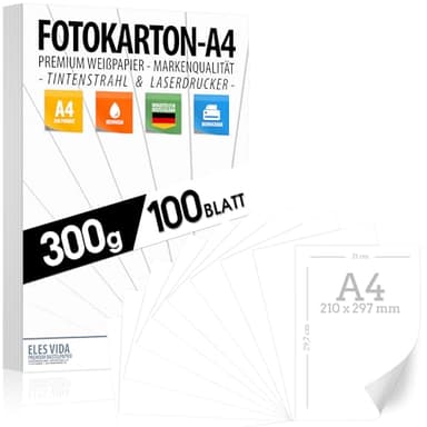 Cartulina blanca para manualidades 300g/m² - PAPEL PREMIUM - DIN A4-21 x 29,7 cm - papel de impresora blanco sin imprimir para, presentaciones, CARTÓN FOTOGRÁFICO, cartulina - MADE IN GERMANY