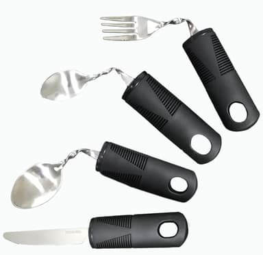 Cubiertos Seniors para Parkinson - 4 Piezas Flexible Discapacitados Cuchara Adaptables Utensilios Herramientas con Mangos Anchos para Ancianos, Artritis, Parkinsons