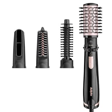 BaByliss Secador, Alisador y Styler - Cepillo rotatorio de aire, Styler iónico con 4 accesorios, Cepillo Voluminizador, Cepillo Secador de pelo, Negro, AS200E