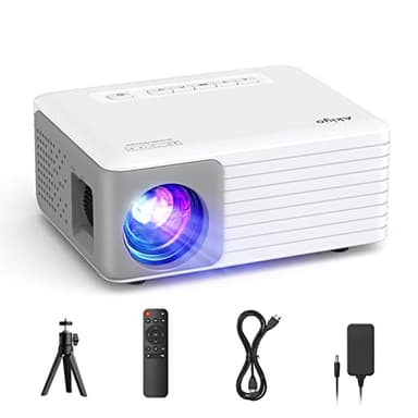 Mini Proyector Portátil con Tripode, AKIYO O1 Proyector 2025 Upgraded 15000 Lumens 1080P Soporte, 50% Zoom, ±50° Keystone, Projector Portable Compatible con Movil/Teléfono/PC/PS5/TV Stick/HDMI