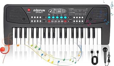 37 Teclas Piano para Niños Teclado Musical, Electrónicos Teclado Piano con Micrófono Multifuncionales Portátiles Educativo Cumpleaños Regalo Juguetes para 3 4 5 6 7 8 Años Niñas Niños