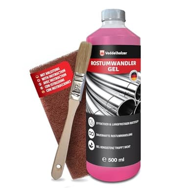 Veddelholzer Premium 500 ml Rostumwandler Gel Set incluye fieltro abrasivo y cepillo. Desengrasante de óxido, anticorrosivo, eliminador de óxido para metal, coche, moto, bicicleta, etc. Alternativa
