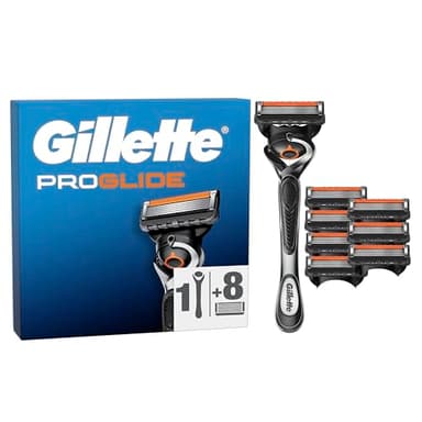 Gillette Proglide Maquinilla De Afeitar Hombre Con Recambios, 1 Mango Con Tecnología Flexball y 8 Cuchillas De Afeitar Con Doble Lubricación y Recortadora De Precisión