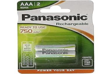Panasonic Stay Charged - Pack de Pilas Recargables (750 mAh, 1.2 V, 2 Unidades), Blanco