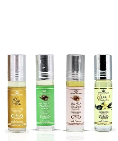 Ayat Perfumes – Estuche de 4 aceites perfumados 6 ml – Choco Musk Vanilla, Pistachio, Marshmallow & Cup Cake – Perfume de Dubai – Mixto – Larga duración