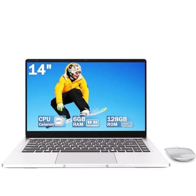 PINSTONE - Ordenador portátil de 14" HD - Procesador de doble núcleo eficiente, 6GB RAM, 128GB SSD, diseño ligero y larga duración para una productividad diaria