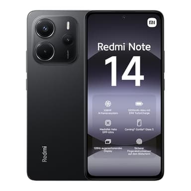 Xiaomi Teléfono Inteligente Redmi Note 14, 8+256GB, Negro, Sistema de cámara AI de 108 MP, batería de 5500 mAh, Pantalla de Cuidado Ocular de 120 Hz, Funciones de IA (no Incluye Cargador)