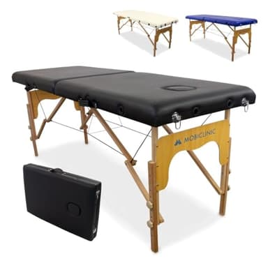 Mobiclinic®, Camilla de Masaje Plegable, CM-01 Basic, Mesa, Profesional, Portátil, Madera, 2 Cuerpos, Marca Española, Regulable, 180x60 cm, Negra