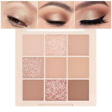 Muorruo paleta de sombras de ojos en 9 colores nude, paleta de maquillaje de sombras naturales para mujeres, paleta de sombras de ojos en colores neutros y claros, duradera, aspecto natural, #03