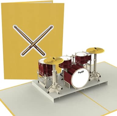 PopLife Kit de batería 3D Pop Up Card - Tarjeta de cumpleaños de músico, jubilación, día del padre, banda de rock, graduación de la escuela de música - para hijo, marido, papá, nieto, para baterista