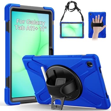 Gerutek Funda Anticaída para Samsung Galaxy Tab A11 Plus 11" 2025, (SM-X230/X235/X236B), Carcasa Rugosa con Soporte Giratorio, Correa de Mano/Hombro, Bolígrafo, Funda para Galaxy Tab A11+ Plus, Azul