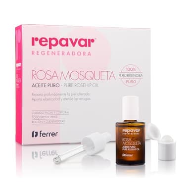 Repavar - Aceite 100% Puro Rosa Mosqueta Primera Presión en Frío, Alta capacidad Regeneradora para Cicatrices - Incluye Aplicador Roll On y Cuenta Gotas - 15 ml