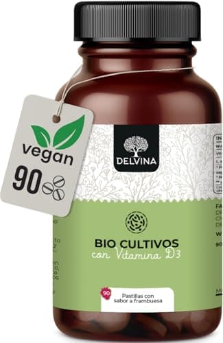 DELVINA Combate el Mal Aliento - 90 Pastillas veganas para la Higiene Oral sin Enjuague Bucal - Cultivos Bacterianos con Vitamina D3, Sabor a Frambuesa, Suministro de 3 Meses - Sólo una al día