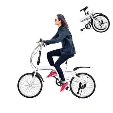 KigerNee Bicicleta plegable de 20 pulgadas para adultos, color blanco, 6 marchas, asiento y manillar de altura ajustable, sistema de plegado rápido, capacidad de carga de 90 kg, bicicleta plegable