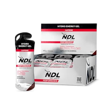 NDL Pro-Health Hydro energy gel - Gel energético deportivo con carbohidratos y sales minerales, bajo en azúcar, aporte energético inmediato, apertura fácil, con cafeína, sabor cola, Pack 12-720g