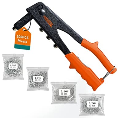 Meiwaltee Remachadora manual con 200 Piezas remaches, 4 en 1 Pistola remachadora, Remaches en 4 tamaños: 2,4 MM-3,2 MM-4,0 MM-4,8MM, Herramienta de remachado para automóvil, muebles, instrumentos
