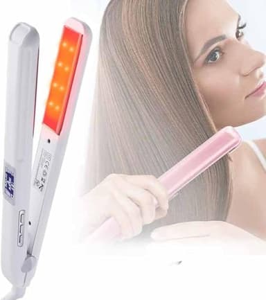Plancha de pelo infrarroja profesional por ultrasonidos con placas planas, tratamiento de queratina para cabello rizado, recupera el cabello dañado con pantalla LCD (blanco)