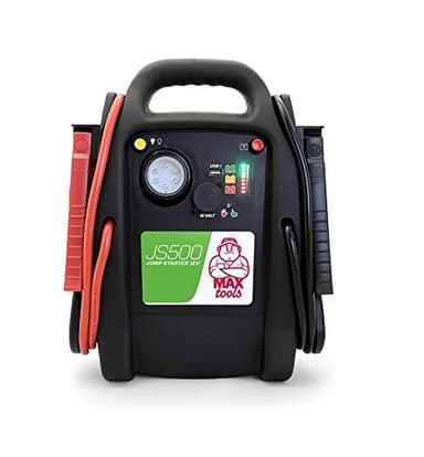 MAXTOOLS JS500 2200 A 22 Ah, arrancador de emergencia para coches y furgonetas, motores diésel y gasolina de 12 V, arrancador, con linterna LED, puerto USB y cables de conexión