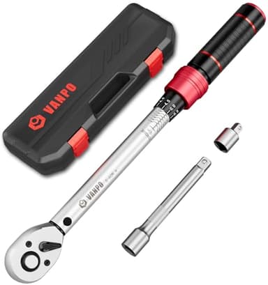 VANPO Llave Dinamométrica 3/8'', 5-60 Llave de Torque, Precisión de Error ±3%, Cabezal Reversible de 72T Llave Dinamometrica para Bicicleta, Moto, Cambiar Bujías de Coche