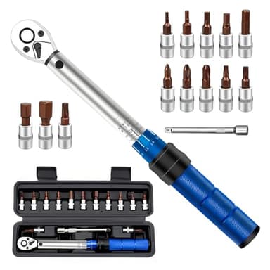 MFUSUL 15 Piezas Llave Dinamometrica 1/4'' 2-24 Nm, Llave Dinamométrica Bicicleta Doble Dirección, Precisión de Error ±3%, Ajustable 72 Dientes con Broca y Varilla de Extensión para Bicicleta, Moto