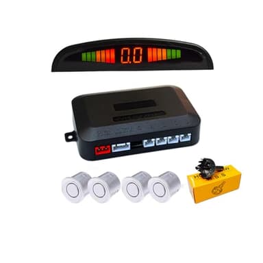 Aiuphing sensores aparcamiento coche, universal 4 sensores asistentes de aparcamiento con pantalla de color LED, kit de alarma de audio de marcha atrás (Plata)