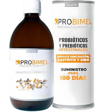 Probimel Probióticos y Prebióticos Intestinales para la Salud Digestiva - Probióticos Hinchazón Abdominal contra SIBO, Gastritis, Colón Irritable y Flora Intestinal (500ml)