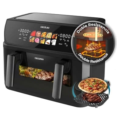 Cecotec Freidora de Aire sin Aceite de 10L con Doble Resistencia, Plancha, Grill, Air Fryer Cecofry&Grill Duoheat 10000. 2800W, Pared Divisoria Móvil, Temperatura Regulable 40-200°C, 10 Menús