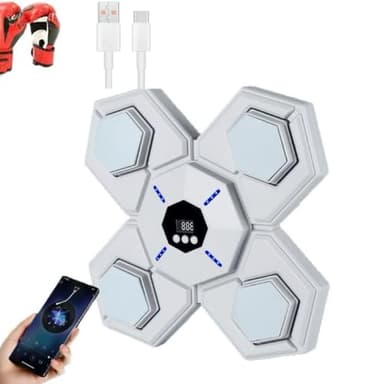 Música Boxing Machine, Smart Electronic Montado en la Pared con Luz LED, Bluetooth Electrónica con Guantes para Adultos y Niños (Blanco)