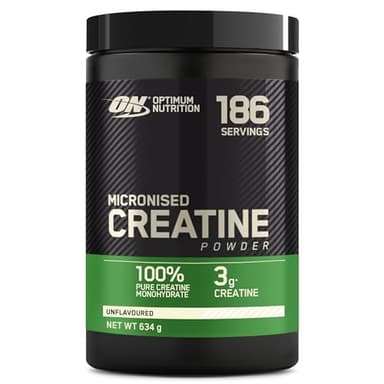 Optimum Nutrition Creatina Micronizada en Polvo, Sin Sabor, 634g, 186 Servicios