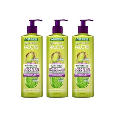 Garnier Fructis, Crema Sin Aclarado Nutri Rizos Secado al Aire, para Pelo Rizado u Ondulado, Con Pectina de Fruta y Aceite de Pistacho, Nutre y Define tu Rizos Sin Secador, Pack 3x400ml