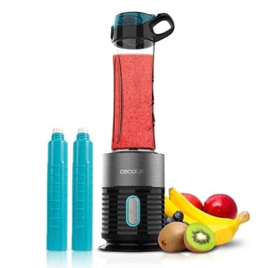 Cecotec Batidora de Vaso Individual Power Titanium 650 EasyGo Inox. 650W, Cuchilla 4 hojas con Recubrimiento de Titanio Negro, Incluye 2 Tubos Refrigeradores y 2 Vasos Resistentes de 600ml