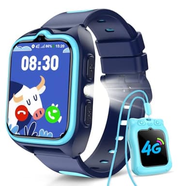 Reloj Inteligente Niño 4G, Smartwatch Niños con GPS, Videollamadas, Ilamadas, Chat de Voz, Modo Escuela, SOS, 1.75" Smartwatch con Linterna, Funda de Silicona Suave, Cámara, Batería Grande de 800 mAh