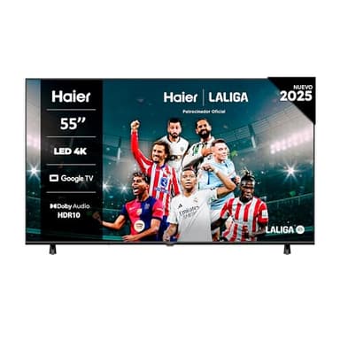 Haier Direct LED 4K UHD H55K85FUX - 55", Smart TV, Google TV, Dolby Audio, HDR10, Smart Remote Control, Google Assistant, Procesador Quad Core, Bluetooth 5.1, DBX TV, HDMI 2.1 x 4, Sin Marcos, 2025