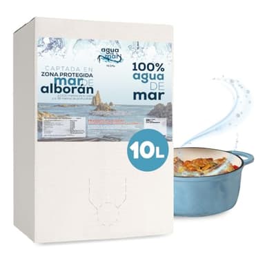 Agua de Mar 100% Natural e Hipertonica del Mar de Alborán - Para Cocinar, Rica en Magnesio y Calcio - Microfiltrada - Alternativa Saludable a la Sal (BiB 10 litros)