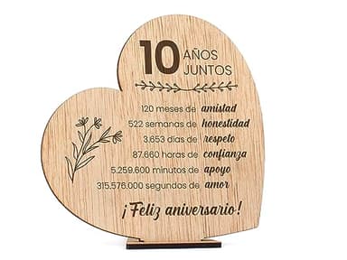 CONTRAXT Regalos 10 aniversario bodas o novios. Detalles regalos originales postal tarjeta de felicitacion aniversario de bodas pareja 10 años novios casados mujer hombre (10 Años),GFT-15-10-Wood-M
