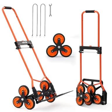 VEVOR Carretilla de Mano Plegable con Asa Telescópica, Carga Máxima 54 kg, Carro Sube Escaleras Resistente, Marco de Acero al Carbono, con 2 Cuerdas y 6 Ruedas, para Almacén Compra Oficina y Hogar